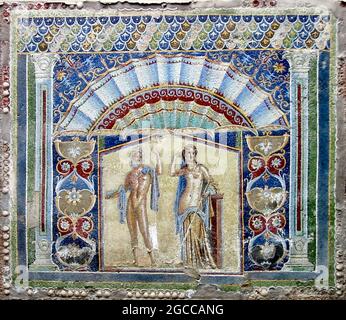 Arte Mosaica - Mosaico antico romano con Nettuno e Amfitrite di Ercolano Foto Stock