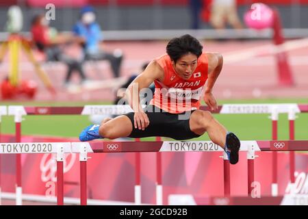 Shunsuke Izumiya (JPN), 3 AGOSTO 2021 - Atletica : Hurdles Round 1 da 110 m per uomini durante i Giochi Olimpici di Tokyo 2020 allo Stadio Nazionale di Tokyo, Giappone. (Foto di YUTAKA/AFLO SPORT) Foto Stock