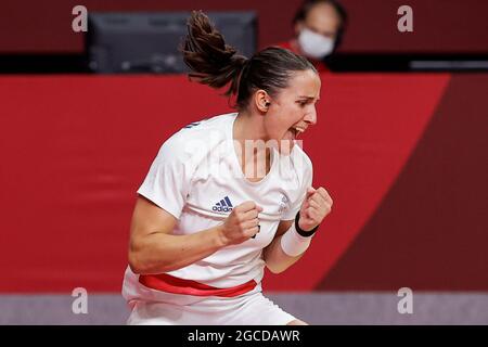 Tokyo, Giappone. 8 agosto 2021. TOKYO, GIAPPONE - 8 AGOSTO: Pauline Coatanea della Francia in gara sulla finale delle Donne durante i Giochi Olimpici di Tokyo 2020 allo Stadio Nazionale di Yoyogi l'8 agosto 2021 a Tokyo, Giappone (Foto di PIM Waslander/Orange Pictures) Credit: Orange Pics BV/Alamy Live News Foto Stock
