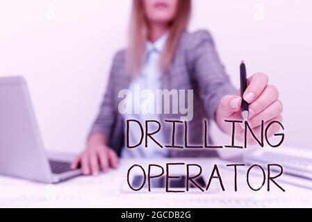 Scrittura che visualizza l'operatore di foratura del testo. Panoramica aziendale qualcuno che esegue le operazioni di perforazione e di perforazione Architect Interviewing Client Foto Stock
