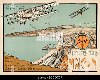 AVIAZIONE: Trasporti Eyriens Maicon (1920s). Poster di viaggio Costa Azzurra. Illustrazione di Jean A. Mercier. Poster Vintage Aviation. Foto Stock