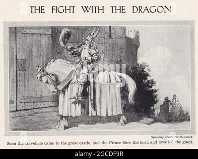 Illustrazione vintage della lotta con il drago / St George e il drago. Foto Stock