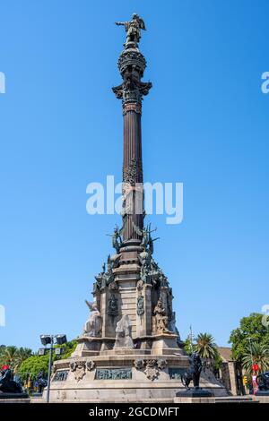 Il Monumento a Colombo alla fine della Rambla di Barcellona Foto Stock