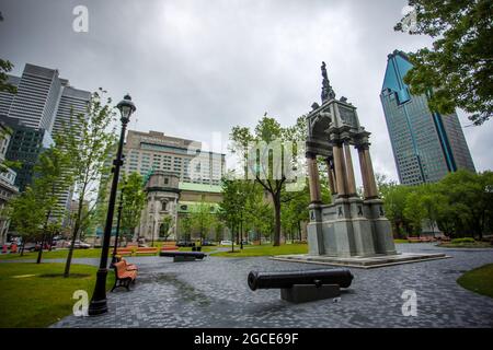 Statua di Sir John A Macdonald, primo primo ministro del Canada a Montreal, Quebec. Foto Stock