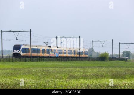 Treno SLT per pendolari tra Rotterdam e Gouda nello Zuidplaspolder Foto Stock