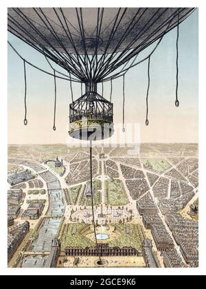 Francia. Pubblicità / poster. Panorama de Paris - Vu de la nacelle du Grand ballon captif à vapeur de la cour des Tuileries. fiera mondiale del 1878. Foto Stock