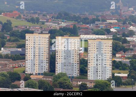 Shakespeare Towers, Shakespeare Court & Shakespeare Grange appartamenti alti nella zona di Burmantofts di Leeds, West Yorkshire, Regno Unito Foto Stock