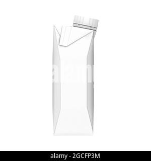 Confezione di latte da 250 ml. Bianco vuoto. Immagine isolata su sfondo bianco. Pronto per il tuo design. visualizzazione 3d. Foto Stock