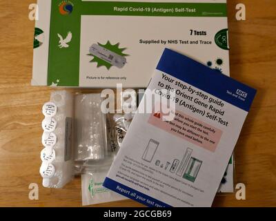 Infine, il New Orient gene Rapid Test, disponibile presso il sito NHS gov.uk/covid19-self-test, richiede solo alle persone che lo utilizzano per tamponare entrambe le narici . Non è più necessario il tampone per la gola sgradevole . I test sono accurati al 99% e sembrano un po' come un test di gravidanza un po' come i test antigenici originali, ma sono molto meglio prodotti , i nuovi test vengono in scatole verdi invece di blu l'intero kit è meglio fatto il bastoncino di cotone è leggermente più grande e materiale più morbido . I risultati mostrano in pochi minuti ... Foto Stock