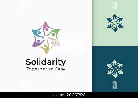 La carità o insieme logo in mano e sole rappresentano la pace o la solidarietà Illustrazione Vettoriale