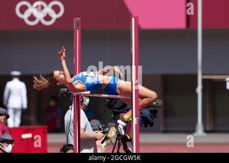 05 agosto 2021: Alessia Trost (2410) d'Italia nella qualifica di High Jump femminile durante la competizione di atletica allo Stadio Olimpico di Tokyo, Giappone. Daniel Lea/CSM} Foto Stock