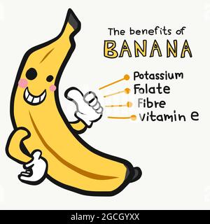 Benefici di banana carino cartoon illustrazione vettoriale Illustrazione Vettoriale