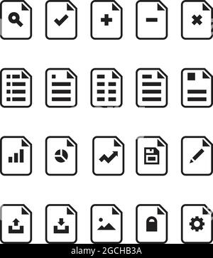 Documenta i simboli vettoriali delle icone per aziende, finanza, applicazioni e tecnologia in un pittogramma di glifo Illustrazione Vettoriale