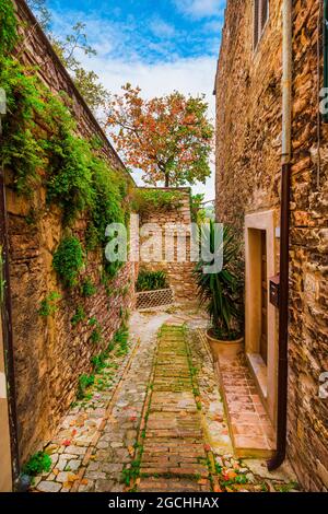 Spello affascinante viale del centro storico in Umbria Foto Stock