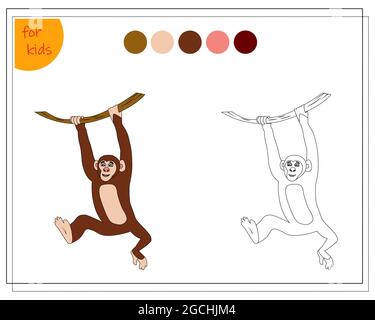 libro da colorare per i bambini, colorare la scimmia, isolato su uno sfondo bianco. Illustrazione Vettoriale