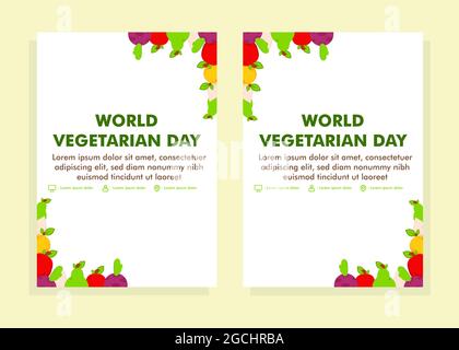 modello di progettazione di poster del giorno vegetariano mondiale. modello di progettazione di volantini. perfetto per il marketing aziendale e la promozione. modello di progettazione vettoriale modificabile Foto Stock