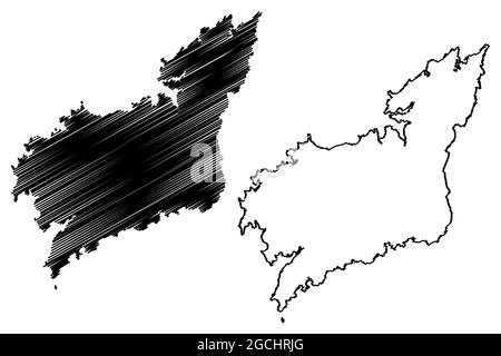 Provincia di UNA Coruna (Regno di Spagna, comunità autonoma della Galizia) mappa illustrazione vettoriale, abbozzare la mappa la Coruna Illustrazione Vettoriale