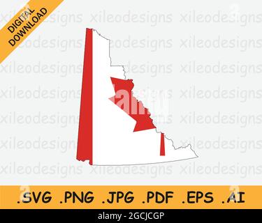 Yukon Mappa sulla bandiera canadese. YT, CA mappa del territorio sulla bandiera del Canada. Icona Clipart grafica vettoriale EPS Illustrazione Vettoriale