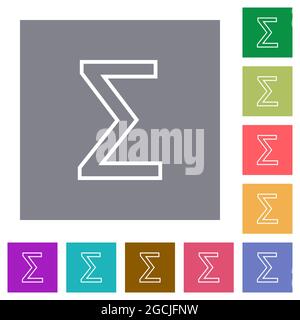 Simbolo di somma delimita le icone piatte su sfondi quadrati di colore semplice Illustrazione Vettoriale