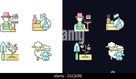 Lavorare sulla luce farm e il tema scuro RGB icone di colore set Illustrazione Vettoriale