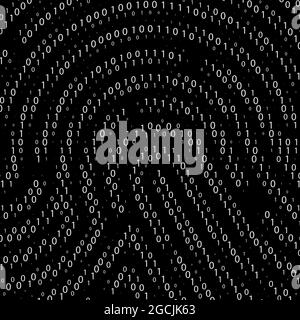 Codice binario per forma impronta digitale. Tecnologia di sicurezza informatica. Informazioni di verifica digitale. Illustrazione vettoriale Illustrazione Vettoriale