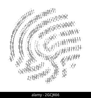Codice binario per forma impronta digitale. Set di zero e una cifra. Tecnologia di sicurezza informatica. Informazioni di verifica digitale. Cifre nere sul dorso bianco Illustrazione Vettoriale