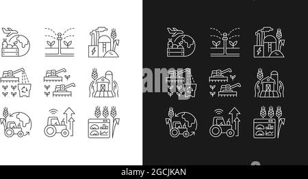 Icone lineari aziendali agricole impostate per la modalità chiara e scura Illustrazione Vettoriale
