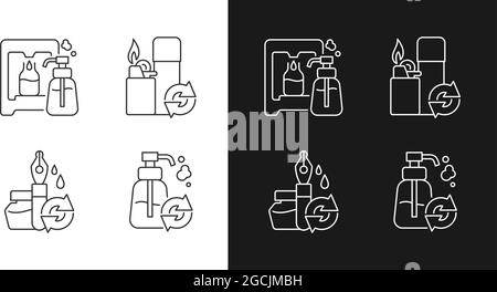 Le icone lineari di ricarica dei prodotti sono impostate per la modalità chiara e scura Illustrazione Vettoriale