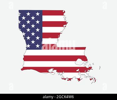Mappa della Louisiana sulla bandiera americana. LA, USA mappa di stato sulla bandiera degli Stati Uniti. Icona Clipart grafica vettoriale EPS Illustrazione Vettoriale