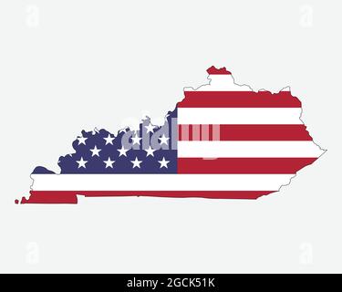 Mappa del Kentucky sulla bandiera americana. KY, mappa dello stato degli Stati Uniti sulla bandiera degli Stati Uniti. Icona Clipart grafica vettoriale EPS Illustrazione Vettoriale