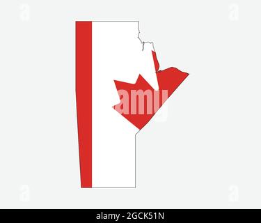 Mappa di Manitoba sulla bandiera canadese. Mappa della provincia di MB, CA sulla bandiera del Canada. Icona Clipart grafica vettoriale EPS Illustrazione Vettoriale