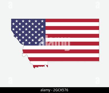 Montana Mappa sulla bandiera americana. MT, USA mappa di stato sulla bandiera degli Stati Uniti. Icona Clipart grafica vettoriale EPS Illustrazione Vettoriale