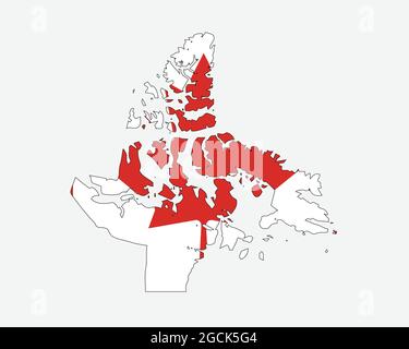 Mappa di Nunavut sulla bandiera canadese. NU, CA Mappa del territorio sulla bandiera del Canada. Icona Clipart grafica vettoriale EPS Illustrazione Vettoriale