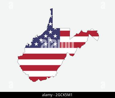 West Virginia Mappa sulla bandiera americana. WV, mappa dello stato degli Stati Uniti sulla bandiera degli Stati Uniti. Icona Clipart grafica vettoriale EPS Illustrazione Vettoriale