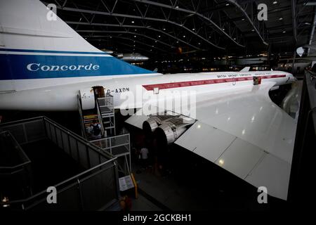 Duxford Imperial War Museum Fotografia di Brian Harris 5 agosto 2021 IMW Duxford, Cambridgeshire Inghilterra UK. BAC/Aerospatiale Concorde 101 in esposizione Foto Stock