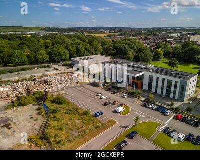 Stoke on Trent Collage Aerial Drone Vista della demolizione e della nuova costruzione Foto Stock