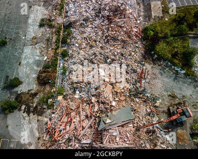 Stoke on Trent Collage Aerial Drone Vista della demolizione e della nuova costruzione Foto Stock