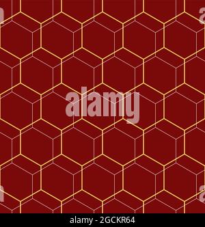 Geometrico astratto rosso e oro vettore fondo esagonale. Decorazioni geometriche moderne. Un motivo moderno senza cuciture Illustrazione Vettoriale