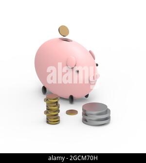 Pink Piggy banca risparmio di denaro 3d minimal passivo reddito finanza rendere Foto Stock