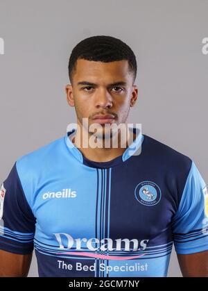 High Wycombe, Regno Unito. 3 agosto 2021. Malachi Linton durante la giornata dei media di Wycombe Wanderers, inclusi i membri del personale e la formazione presso Adams Park, High Wycombe, Inghilterra, il 3 agosto 2021. Foto di Liam McAvoy. Credit: Prime Media Images/Alamy Live News Foto Stock