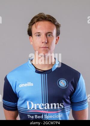 High Wycombe, Regno Unito. 3 agosto 2021. James Clark di Wycombe Wanderers durante la giornata dei media di Wycombe Wanderers, inclusi i membri del personale e la formazione ad Adams Park, High Wycombe, Inghilterra, il 3 agosto 2021. Foto di Liam McAvoy. Credit: Prime Media Images/Alamy Live News Foto Stock