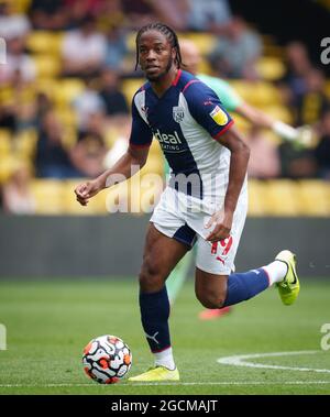 Watford, Regno Unito. 24 luglio 2021. Romaine Sawyers of WBA durante la partita pre-stagione 2021/22 tra Watford e West Bromwich Albion a Vicarage Road, Watford, Inghilterra, il 24 luglio 2021. Foto di Andy Rowland. Credit: Prime Media Images/Alamy Live News Foto Stock