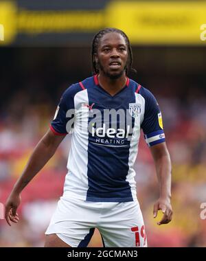 Watford, Regno Unito. 24 luglio 2021. Romaine Sawyers of WBA durante la partita pre-stagione 2021/22 tra Watford e West Bromwich Albion a Vicarage Road, Watford, Inghilterra, il 24 luglio 2021. Foto di Andy Rowland. Credit: Prime Media Images/Alamy Live News Foto Stock