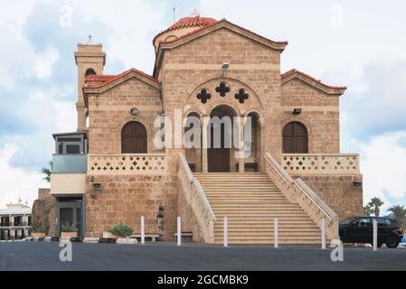 Vista della Chiesa Ortodossa di Panagia Teoskepasti settimo secolo, Paphos, Cipro. Foto Stock