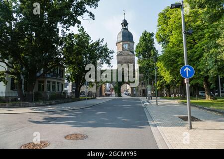 Coburg, Germania, 19 luglio 2021: Fortificazioni all'ingresso della città vecchia di Coburg Foto Stock