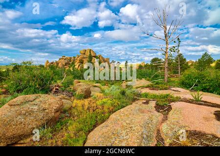 Formazioni rocciose all'area ricreativa di Vedauwoo, Wyoming. Foto Stock