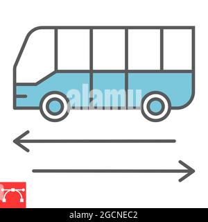 Icona della linea del bus navetta, viaggio e aeroporto, icona del vettore bus, grafica vettoriale, segno del contorno del tratto modificabile, eps 10. Illustrazione Vettoriale