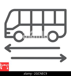 Icona della linea del bus navetta, viaggio e aeroporto, icona del vettore bus, grafica vettoriale, segno del contorno del tratto modificabile, eps 10 Illustrazione Vettoriale