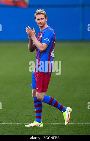 Sant Joan Despi, Spagna. 08 agosto 2021. Frenkie de Jong del FC Barcelona gesture prima della partita di calcio pre-stagione tra il FC Barcelona e il Juventus FC. Il FC Barcelona ha vinto nel 3-0 il Juventus FC. Credit: Nicolò campo/Alamy Live News Foto Stock