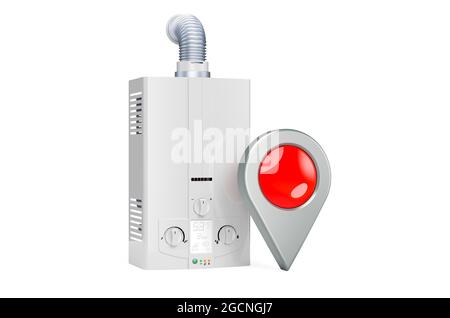 Riscaldatore a gas con puntatore a mappa, rendering 3D isolato su sfondo bianco Foto Stock